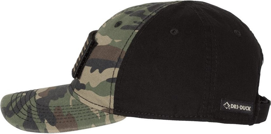 Left View of Green Camo/ Black Tactical Cap - 3353