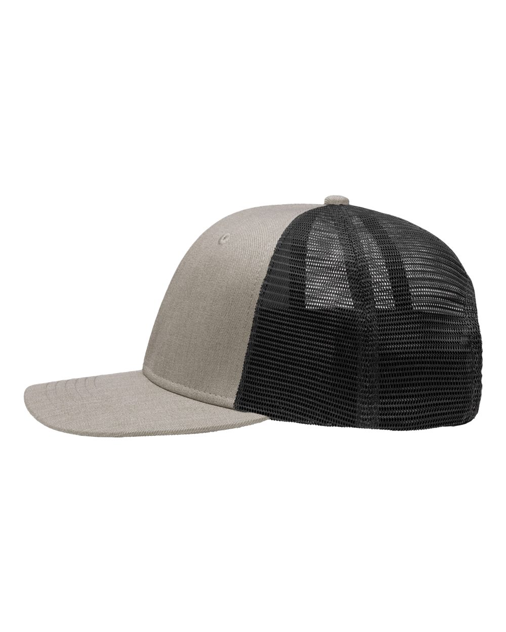 Left View of Grey Heather/ Black Modern Six-Panel Trucker Fit Cap - SP1650