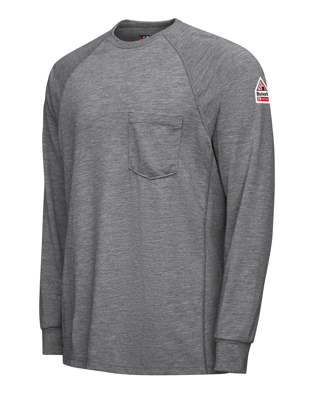Left View of Grey Long Sleeve Performance T-Shirt - CoolTouch®2 - SMT2 plain