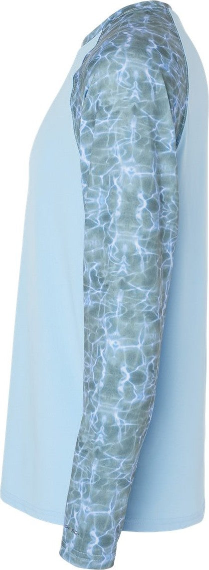 Left View of Grey Mist Water Panama Colorblocked Long Sleeve T-Shirt - 231