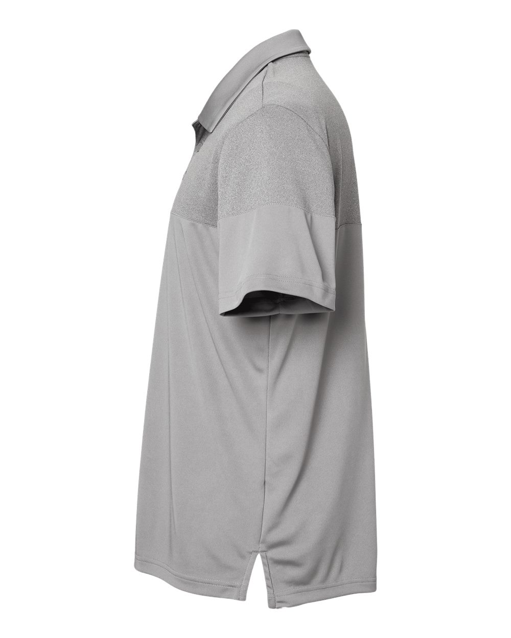 Left View of Grey Three Heathered 3-Stripes Colorblocked Polo - A213