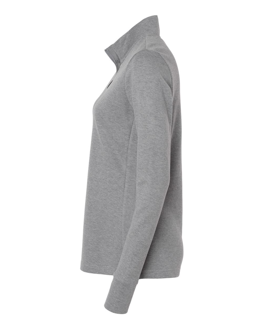 Left View of Grey Three Melange Women&#39;s 3-Stripes Quarter-Zip Sweater - A555