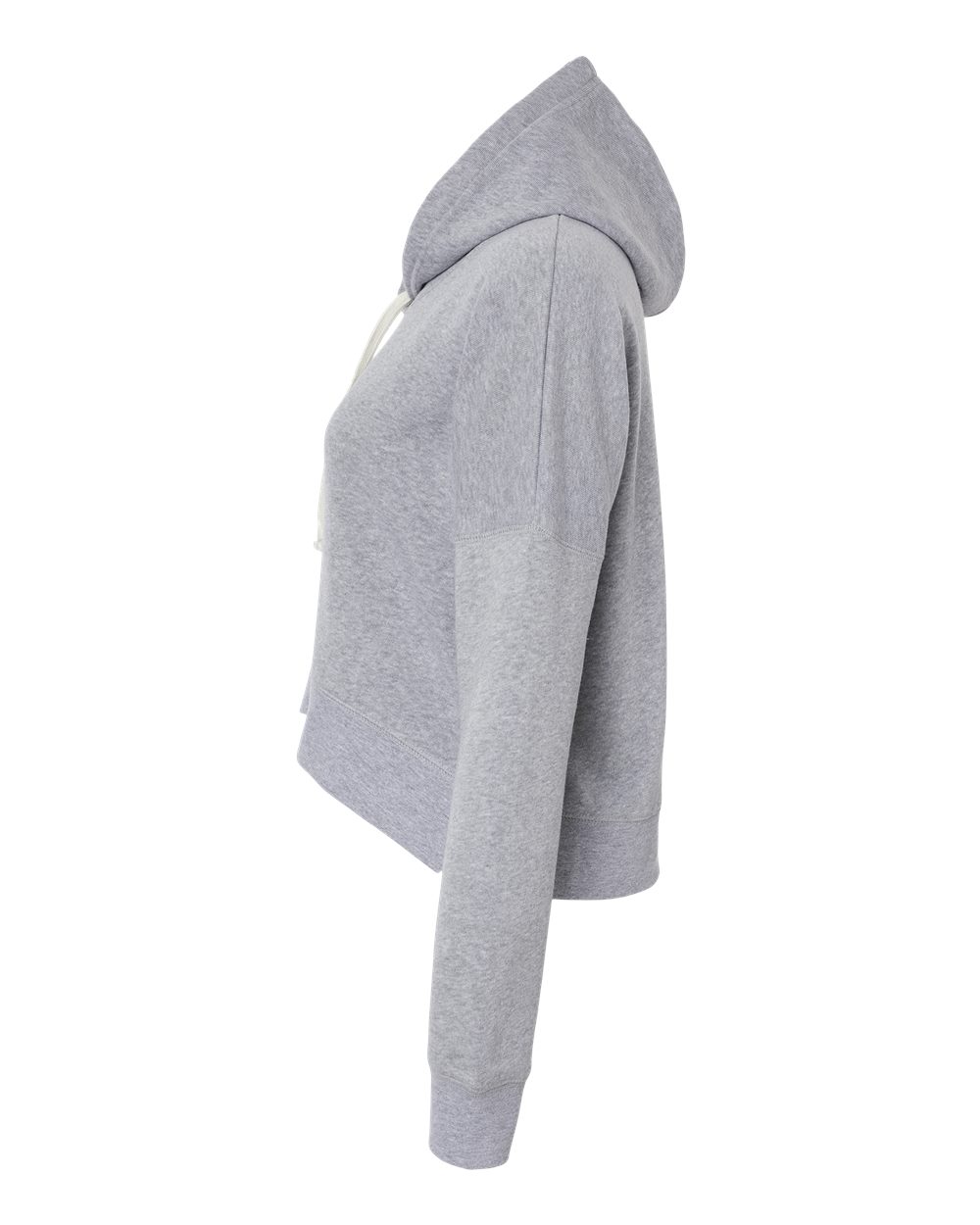 Left View of Grey Triblend Women&#39;s Crop Hooded Sweatshirt - 8853
