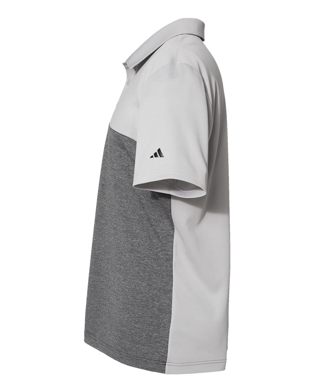 Left View of Grey Two Heather/ Black Heather Heathered Colorblocked 3-Stripes Polo - A508