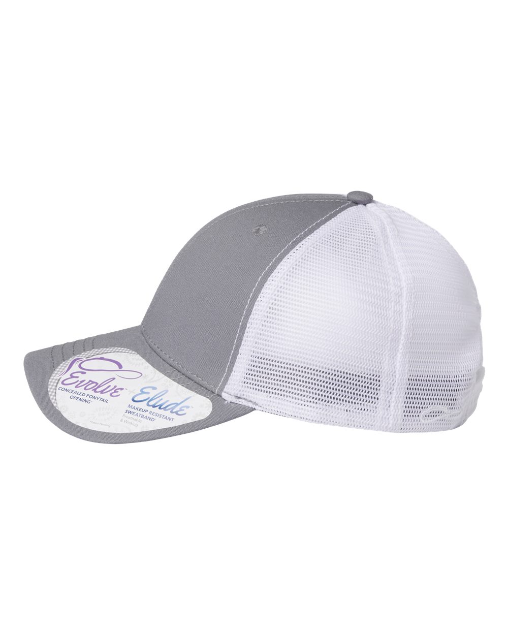 Left View of Grey/ White Women's Modern Trucker Cap - CHARLIE