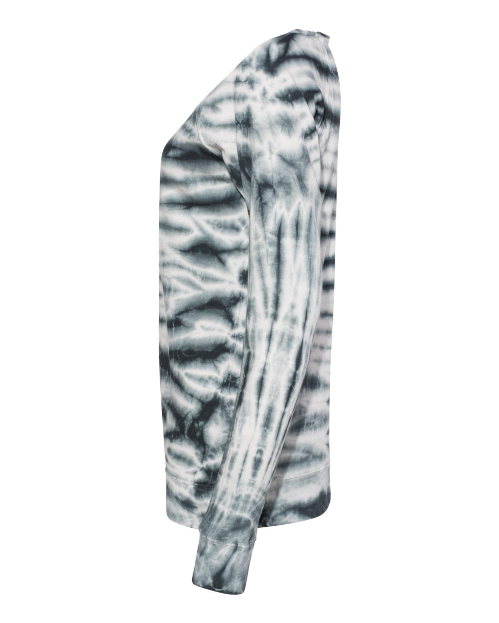 Left View of Greyscale Women's French Terry Off-the-Shoulder Tie-Dyed Sweatshirt - W20173