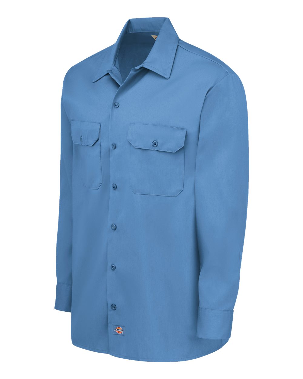 Left View of Gulf Blue Long Sleeve Work Shirt - 5574