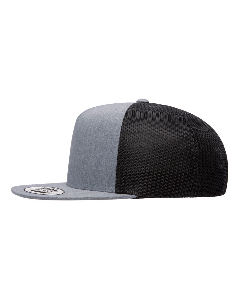 Left View of Heather/ Black Five-Panel Classic Trucker Cap - 6006