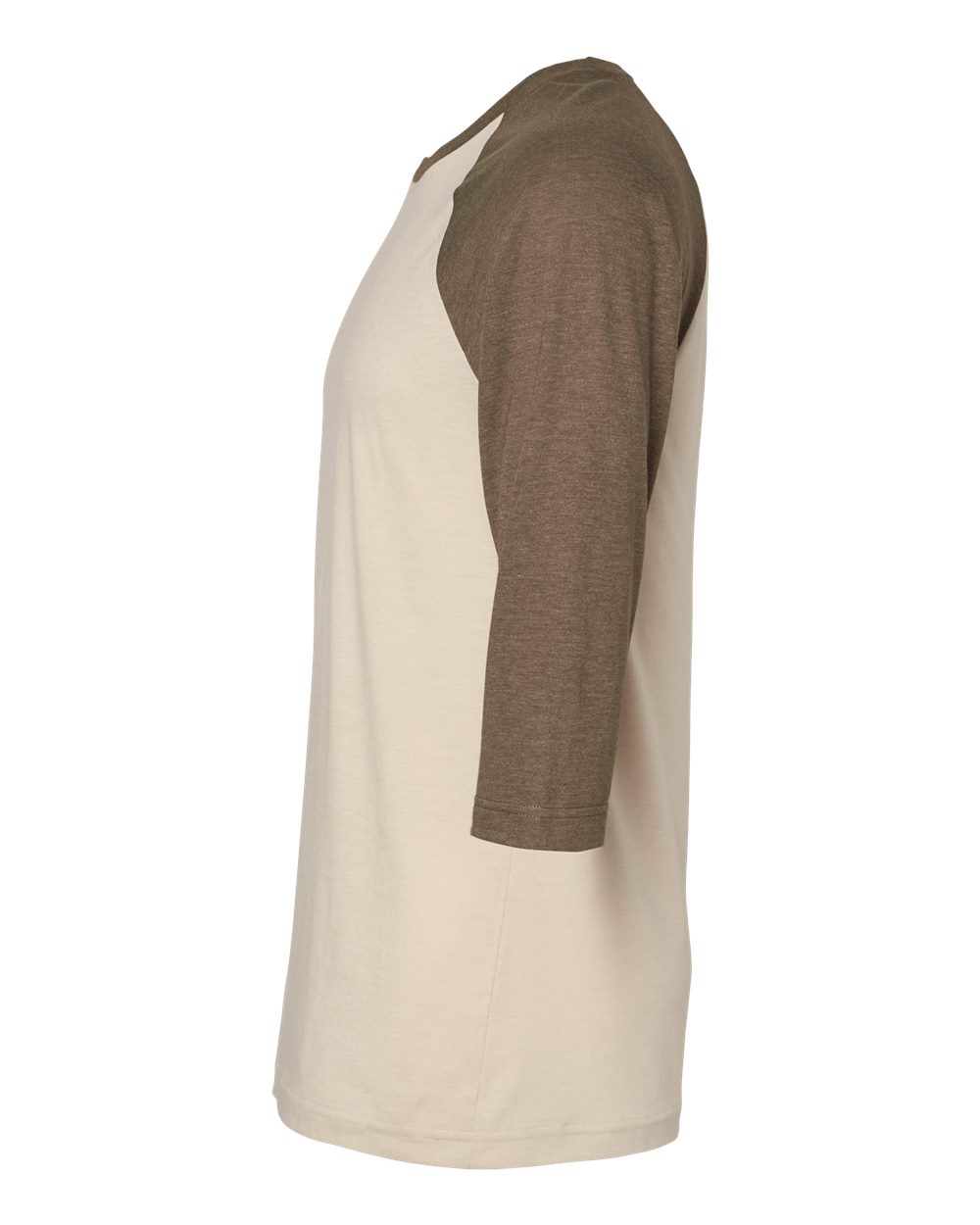 Left View of Heather Bone/ Heather Army CVC Three-Quarter Sleeve Tee - 2003CVC