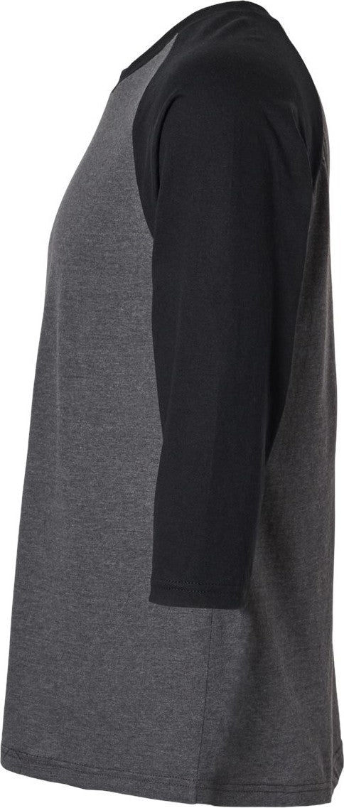 Left View of Heather Charcoal/ Black CVC Three-Quarter Sleeve Tee - 2003CVC