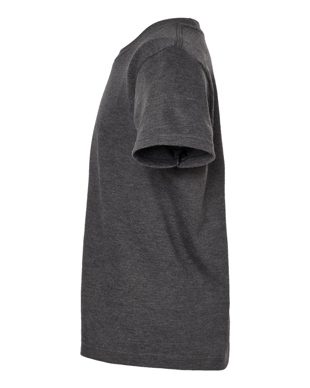 Left View of Heather Charcoal Youth Fine Jersey T-Shirt - 235