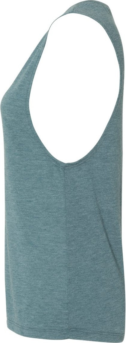 Left View of Heather Deep Teal Women&#39;s Flowy Scoop Muscle Tank - 8803