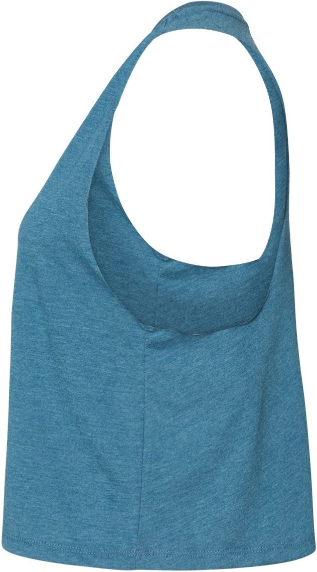 Left View of Heather Deep Teal Women&#39;s Racerback Crop Tank - 6682