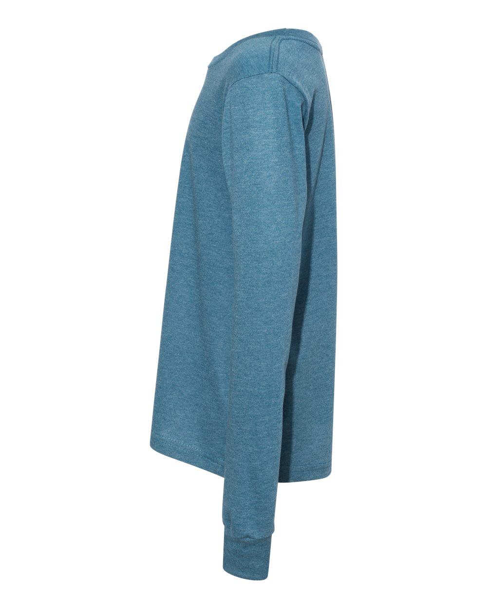 Left View of Heather Deep Teal Youth Heather CVC Long Sleeve Tee - 3501YCVC
