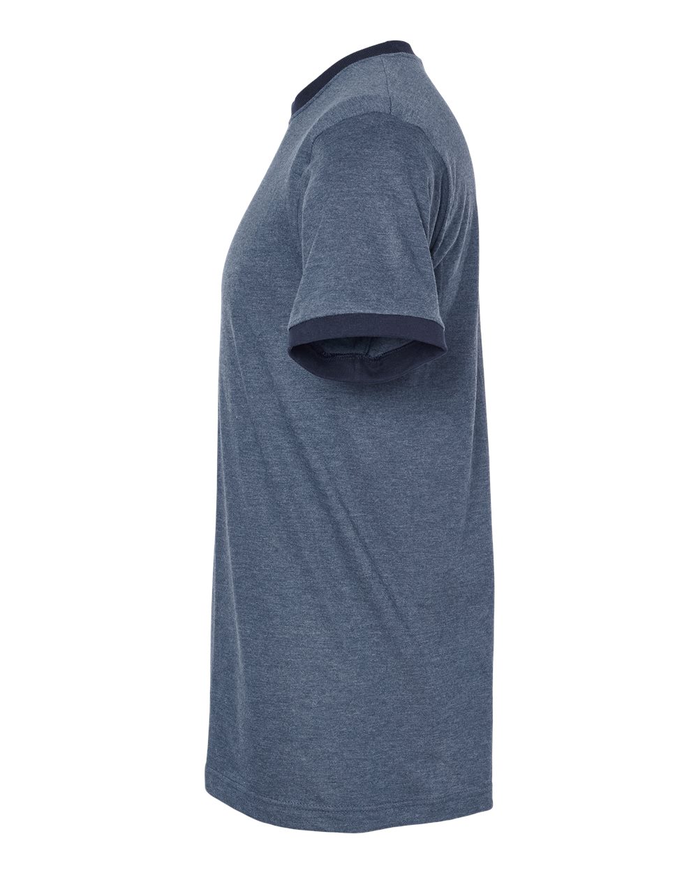 Left View of Heather Denim/ Navy Fine Jersey Ringer T-Shirt - 246