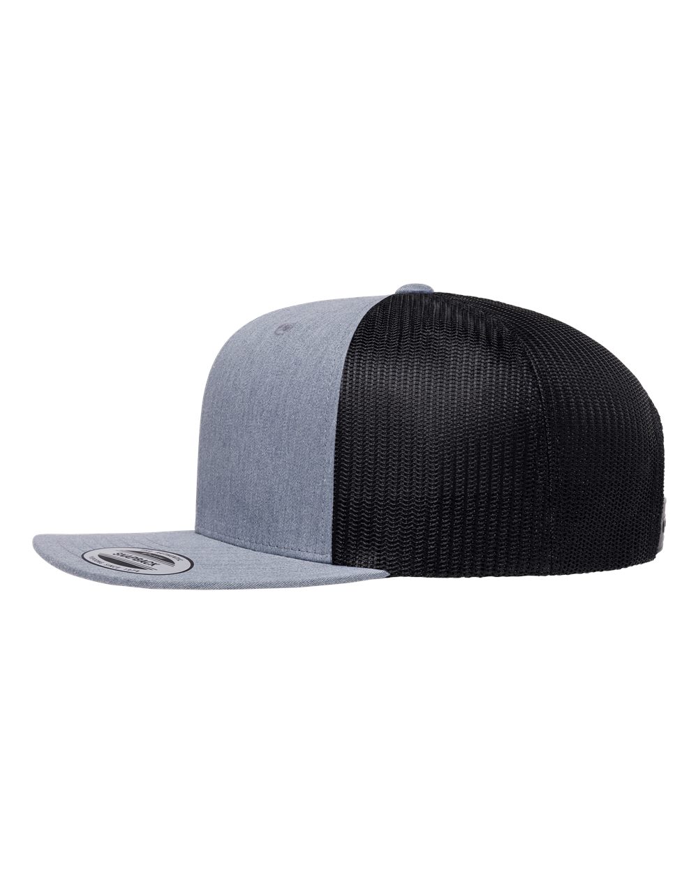 Left View of Heather Grey/ Black Retro High Profile Trucker Cap - 6609