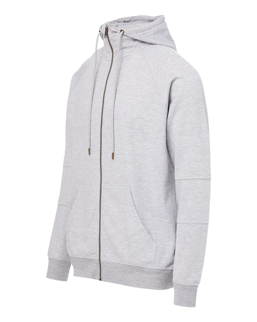Left View of Heather Grey Ezra French Terry Full-Zip Funnel Hooded Sweatshirt - 23110