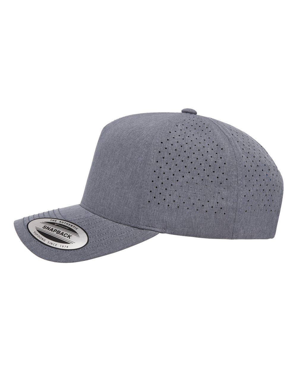 Left View of Heather Grey Five-Panel Snapback with Perforated Cap - 5389AP
