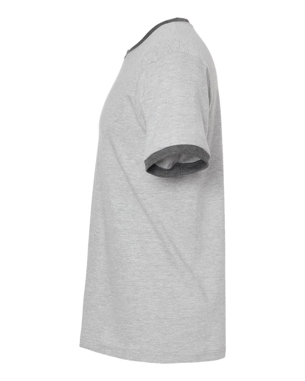 Left View of Heather Grey/ Heather Charcoal Fine Jersey Ringer T-Shirt - 246