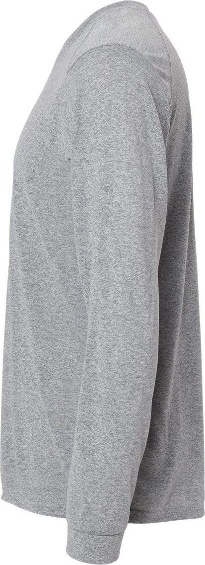 Left View of Heather Grey Long Islander Performance Long Sleeve T-Shirt - 210