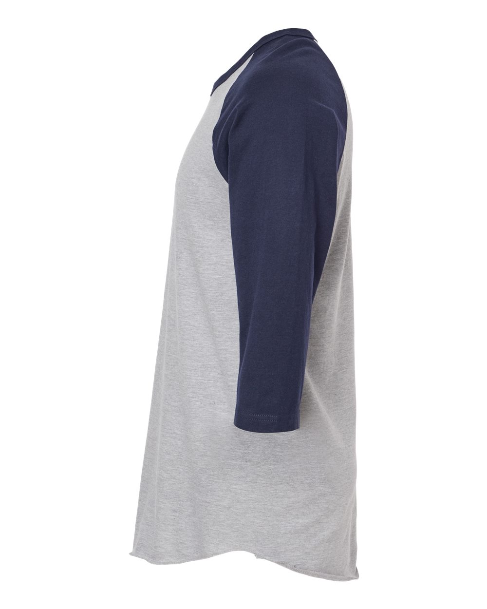 Left View of Heather Grey/ Navy Fine Jersey Raglan T-Shirt - 245