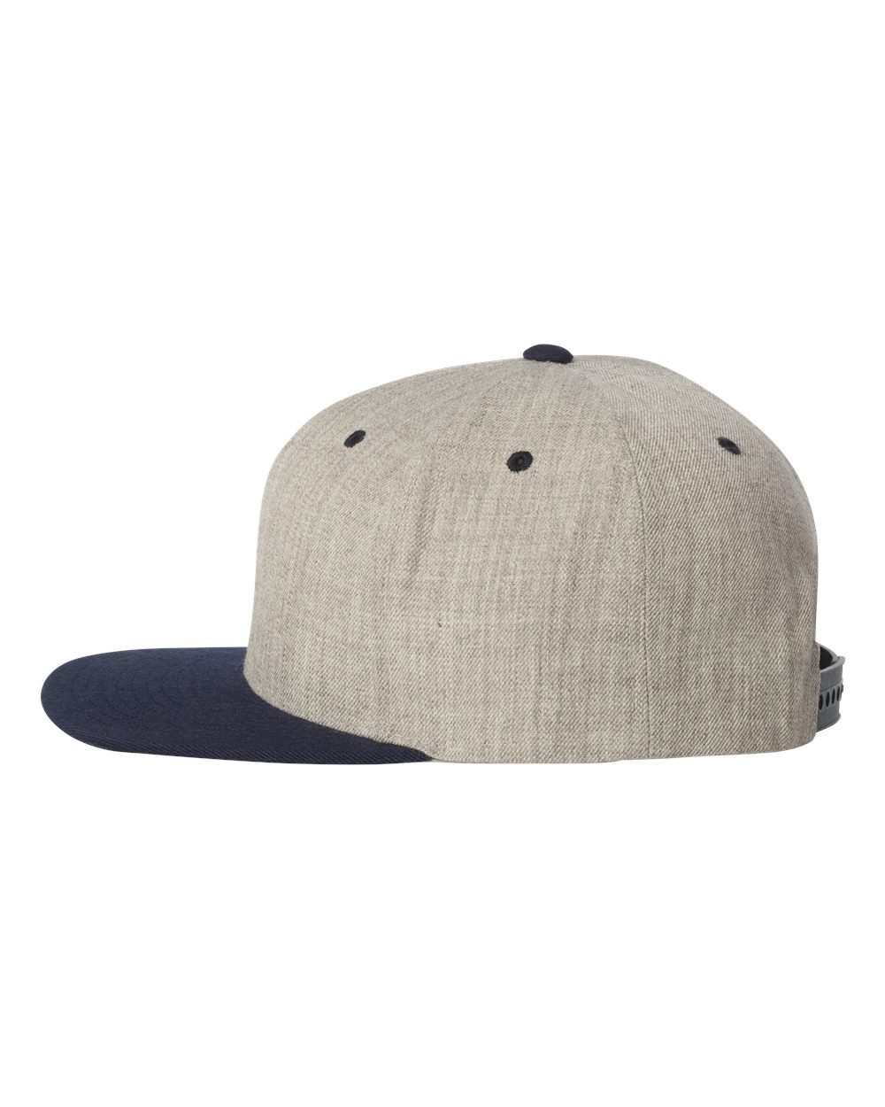 Left View of Heather Grey/ Navy Premium Flat Bill Snapback Cap - 6089M