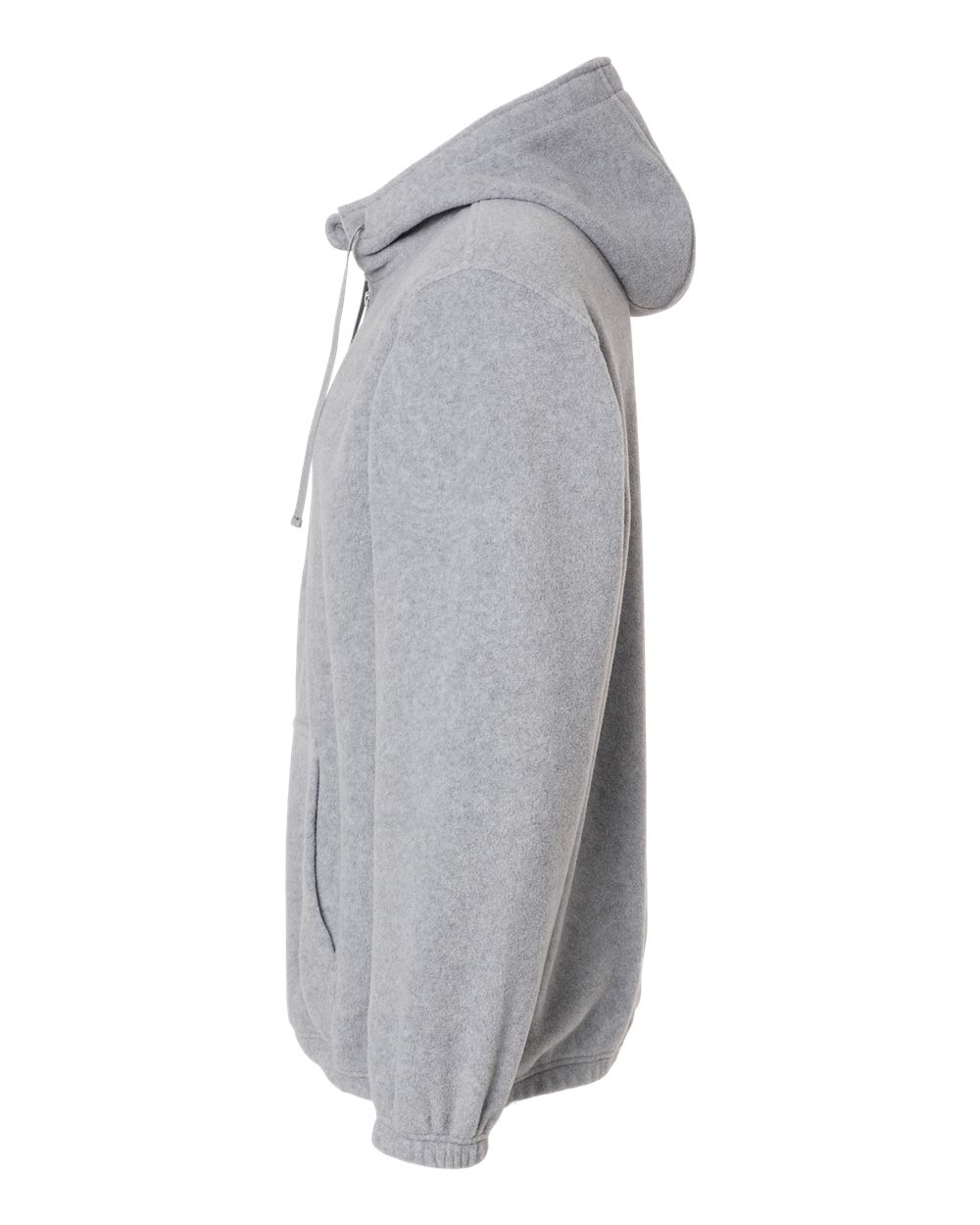 Left View of Heather Grey Polar Fleece Quarter-Zip Hooded Pullover - 3600