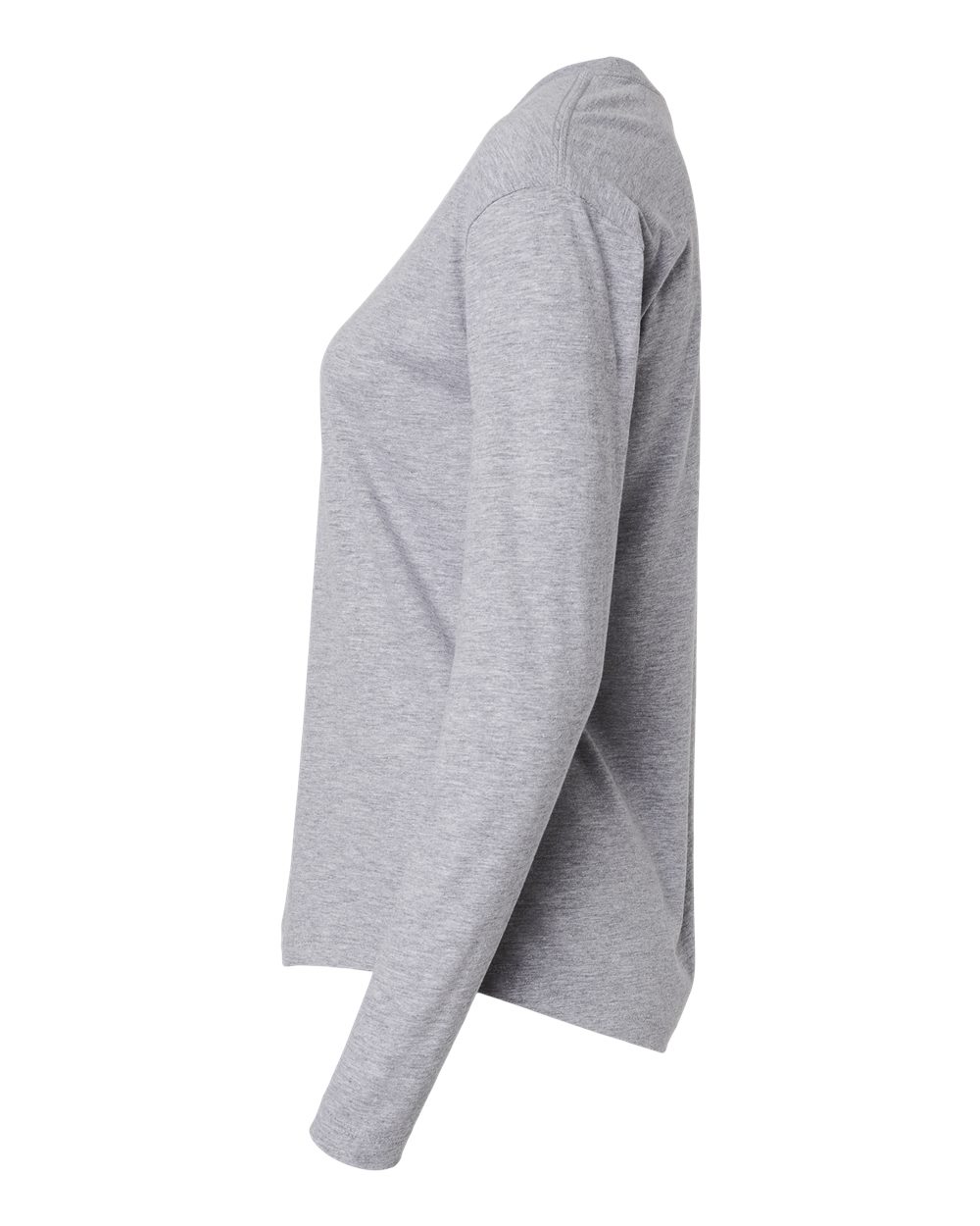 Left View of Heather Grey Women&#39;s Cotton Relaxed Long Sleeve T-Shirt - 3911
