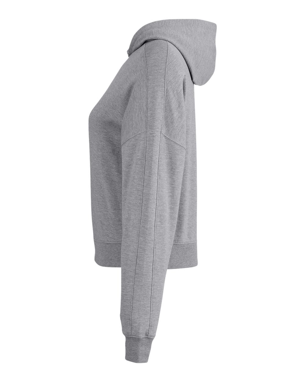 Rear View of Heather Grey Women's Studio Hooded Fleece - TW913