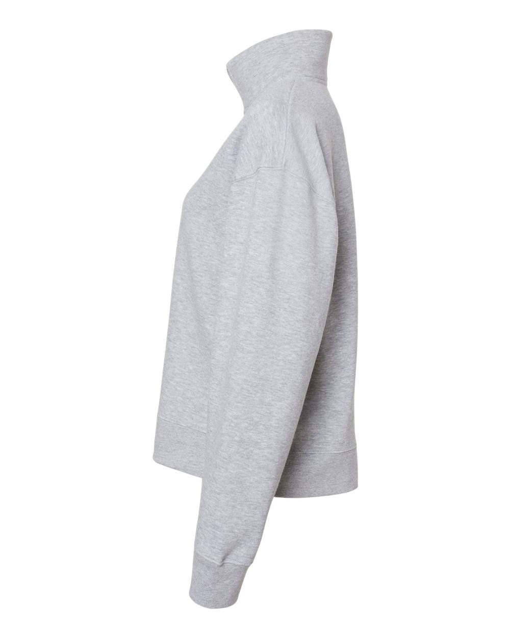 Left View of Heather Grey Women's Sueded Fleece Quarter-Zip Sweatshirt - W22713