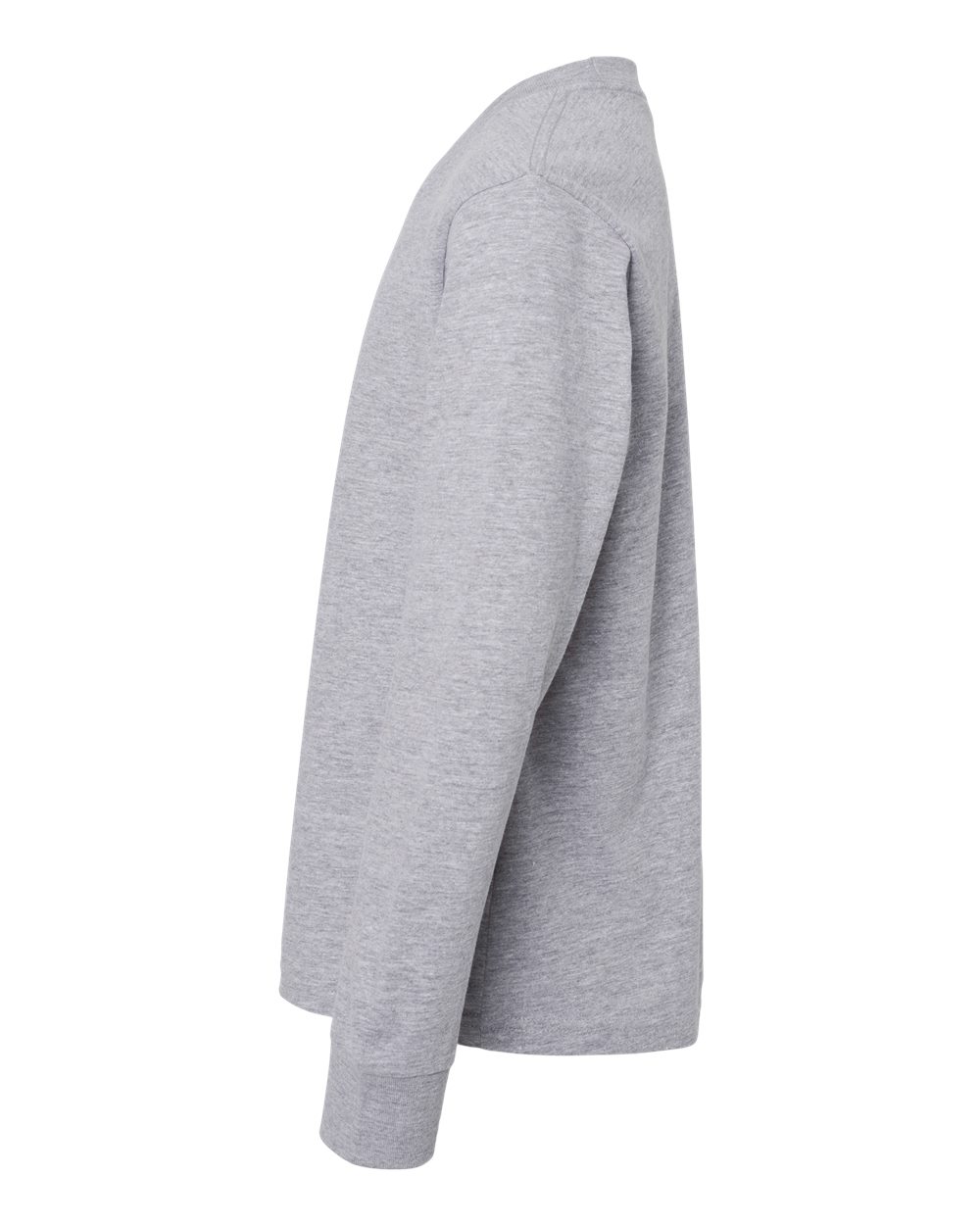 Left View of Heather Grey Youth Cotton Long Sleeve T-Shirt - 3311
