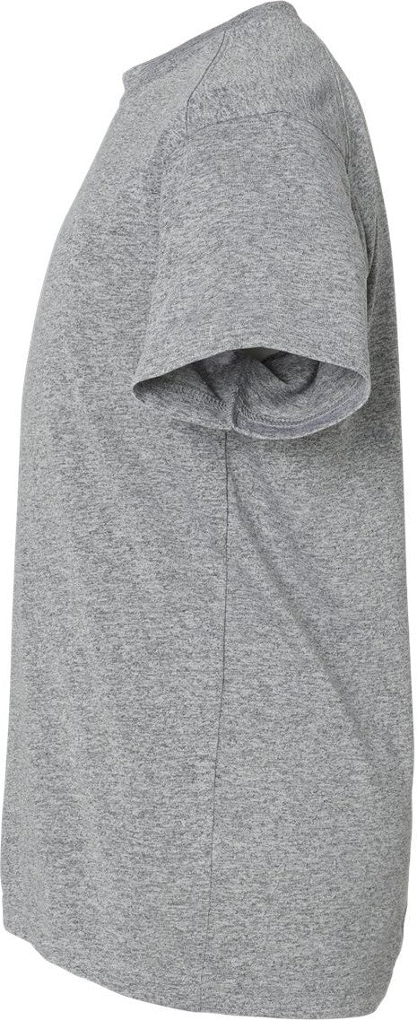 Left View of Heather Grey Youth Islander Performance T-Shirt - 208Y