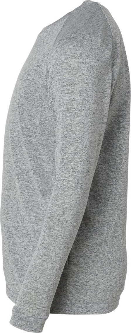 Left View of Heather Grey Youth Long Islander Performance Long Sleeve T-Shirt - 218Y