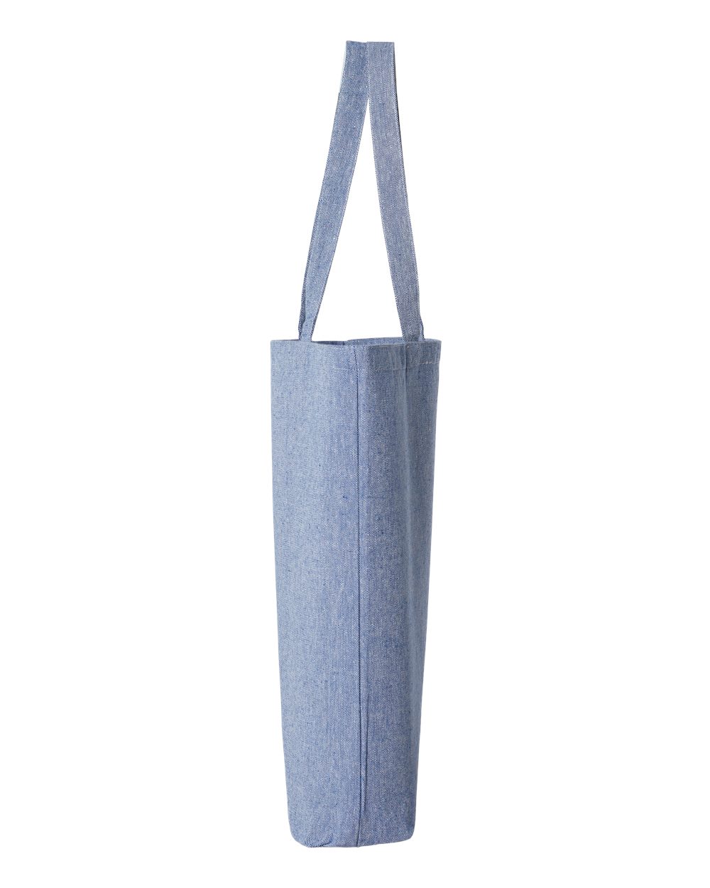 Left View of Heather Medium Blue Midweight Recycled Gusseted Tote - OAD106R