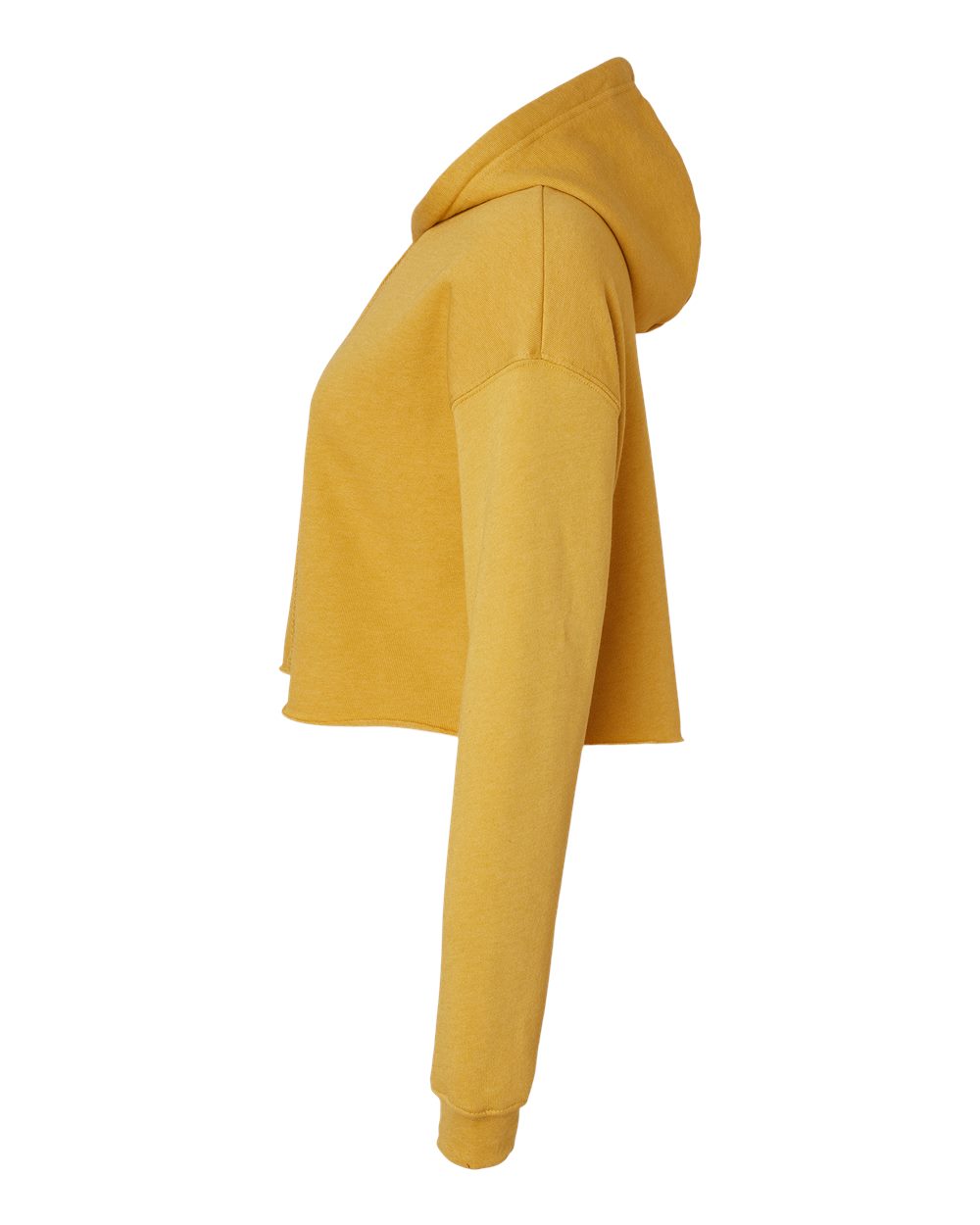 Left View of Heather Mustard Women&#39;s Crop Fleece Hoodie - 7502