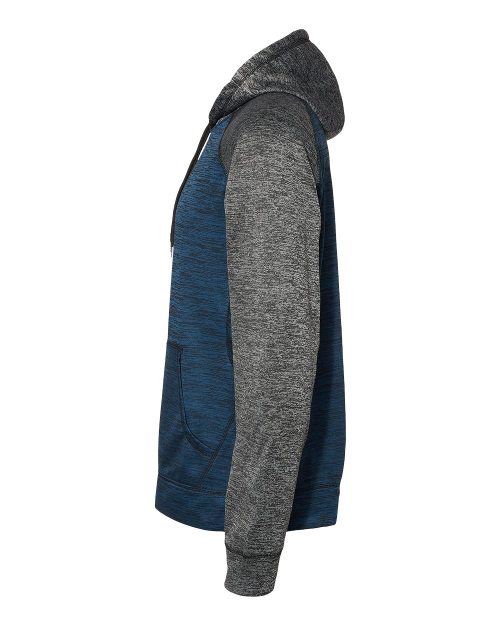 Left View of Heather Navy/ Heather Charcoal Performance Raglan Pullover Sweatshirt - 8670