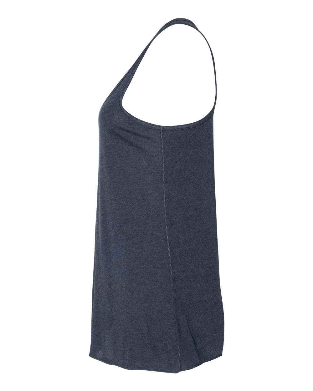 Left View of Heather Navy Women&#39;s Flowy Racerback Tank - 8800