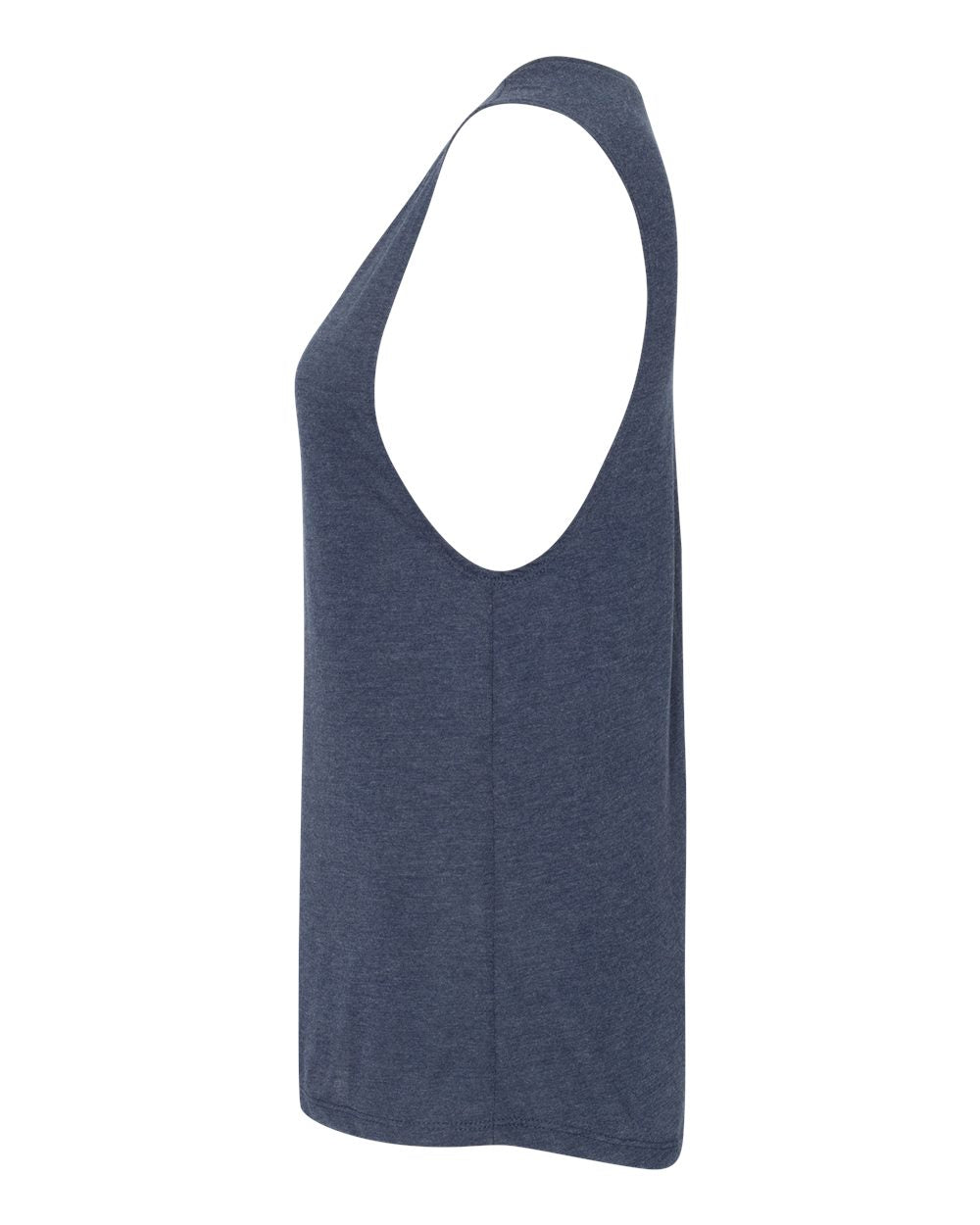 Left View of Heather Navy Women&#39;s Flowy Scoop Muscle Tank - 8803