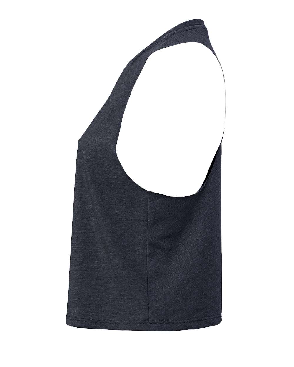 Left View of Heather Navy Women&#39;s Racerback Crop Tank - 6682
