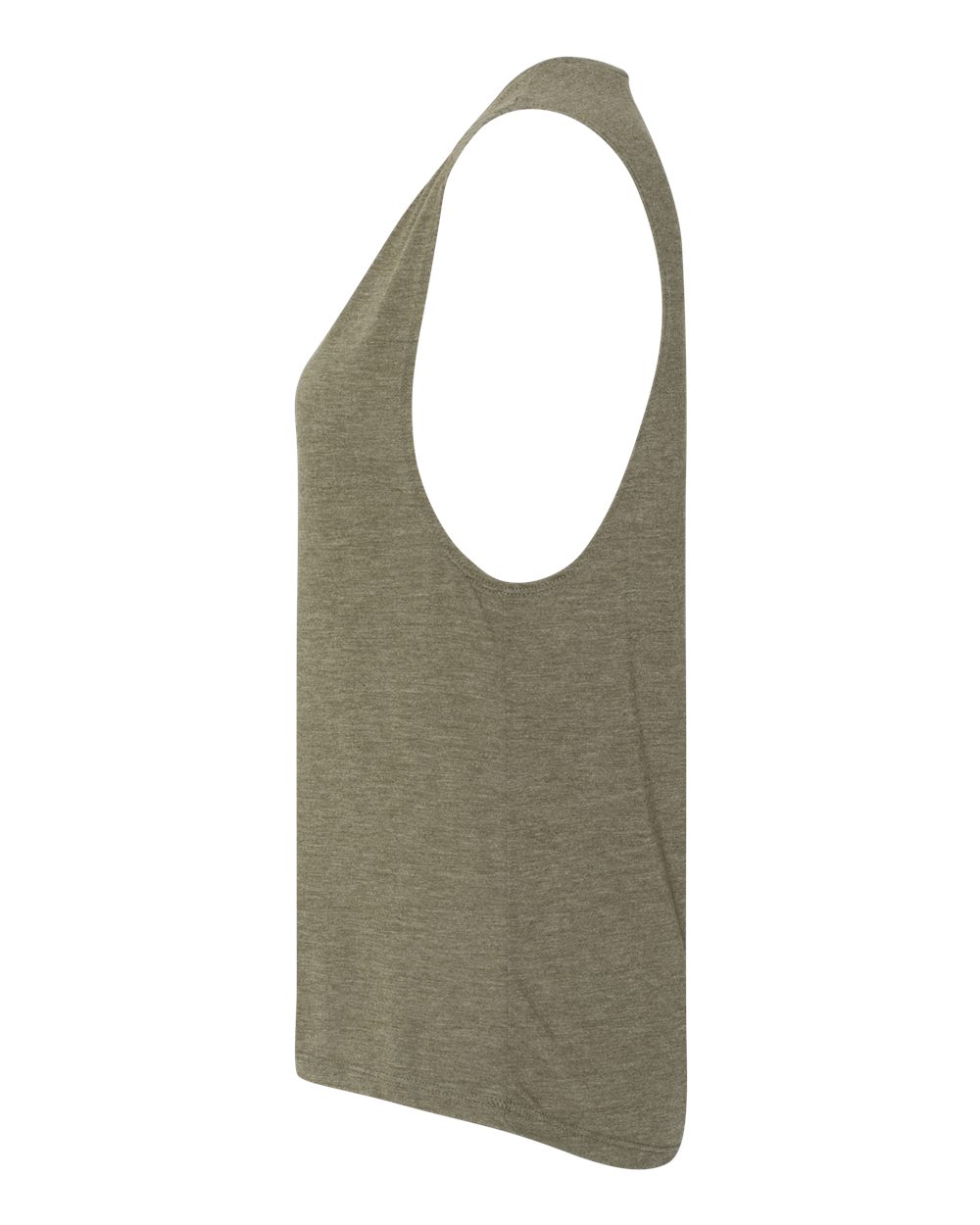 Left View of Heather Olive Women&#39;s Flowy Scoop Muscle Tank - 8803