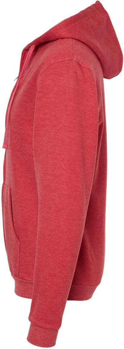 Left View of Heather Red Full-Zip Hooded Sweatshirt - 331