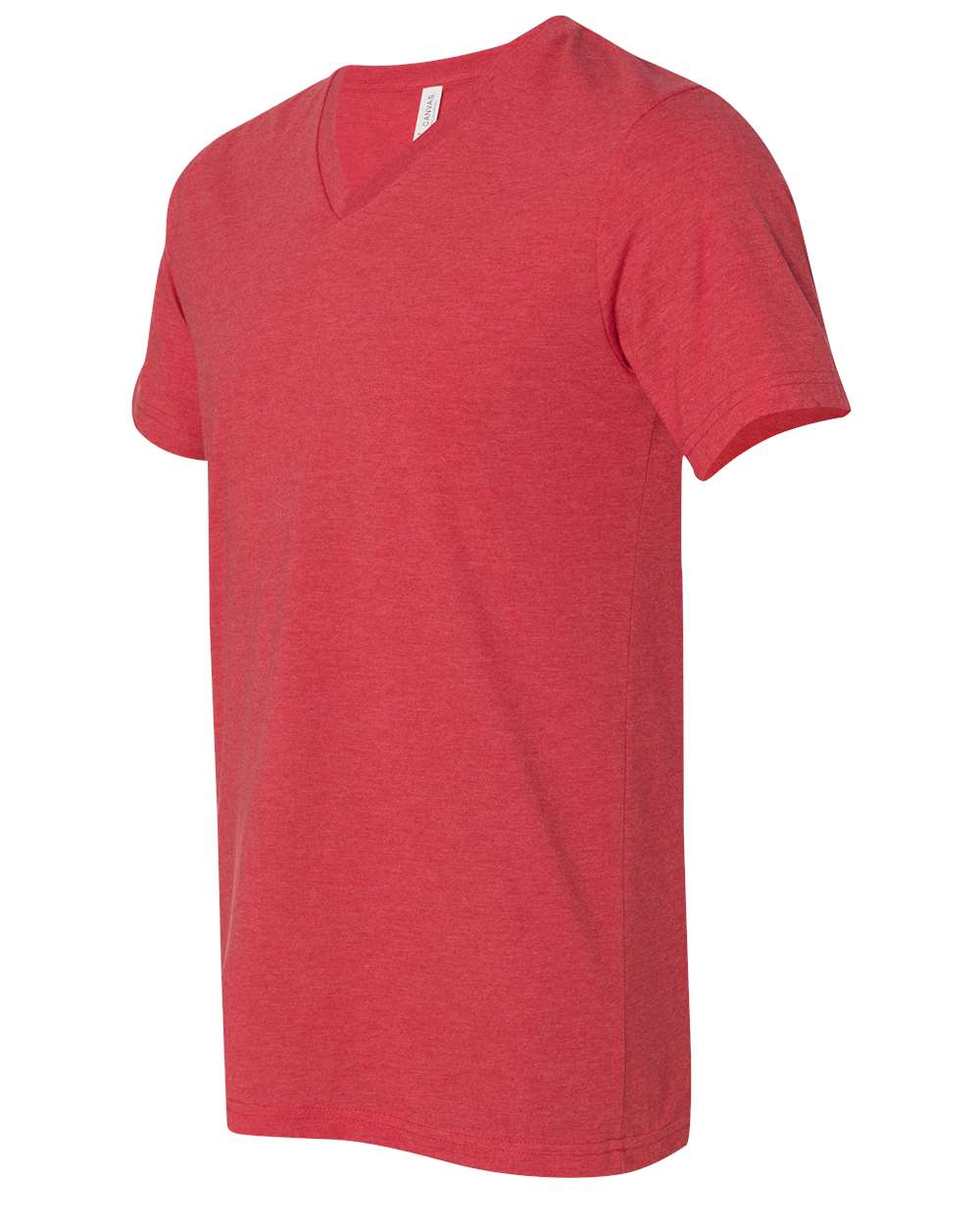 Left View of Heather Red Heather CVC V-Neck Tee - 3005CVC