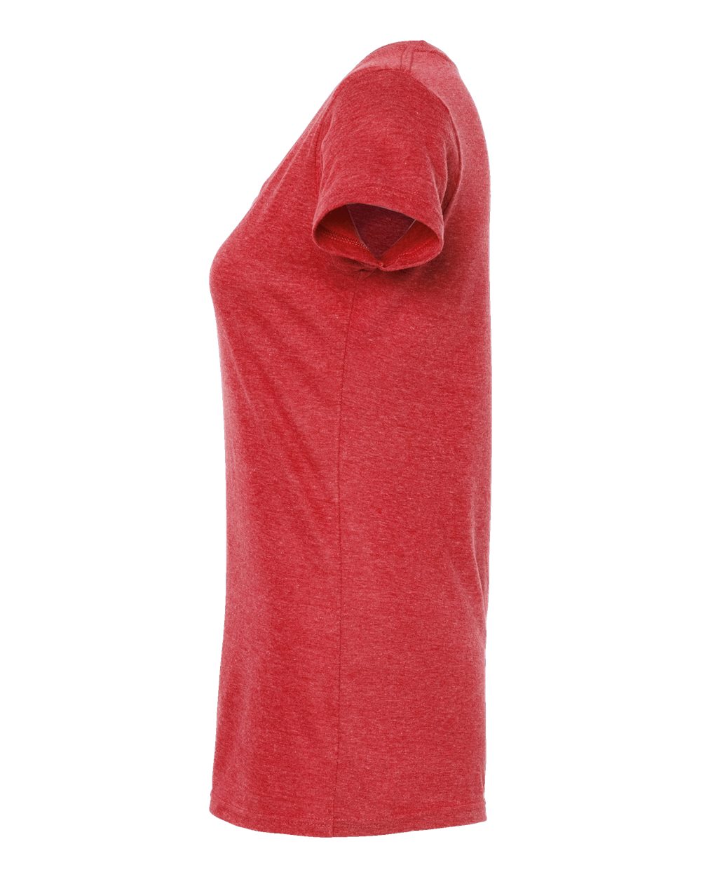 Left View of Heather Red Women&#39;s Poly-Rich Scoop Neck T-Shirt - 243