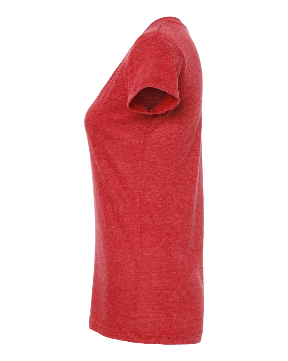 Left View of Heather Red Women&#39;s Poly-Rich V-Neck T-Shirt - 244