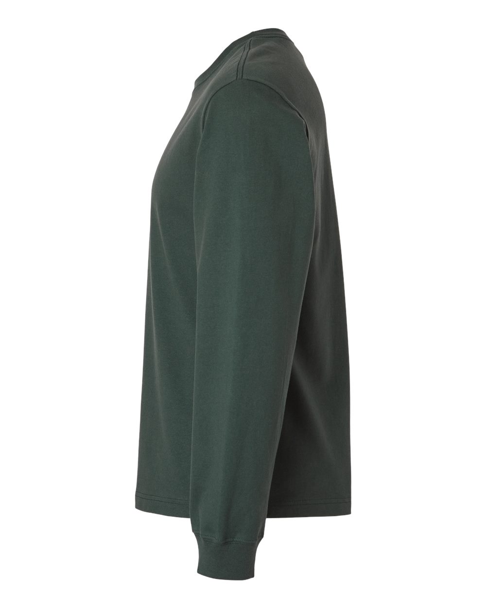 Left View of Hunter Green 7.5 oz Heavyweight Long Sleeve Tee - 4651