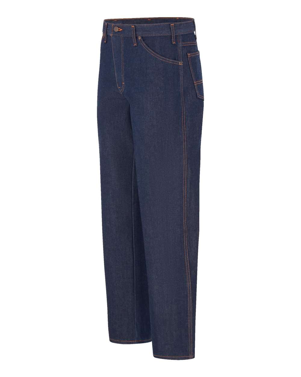 Left View of Indigo Rigid - 37 Unhemmed Straight 5-Pocket Jeans - 9333