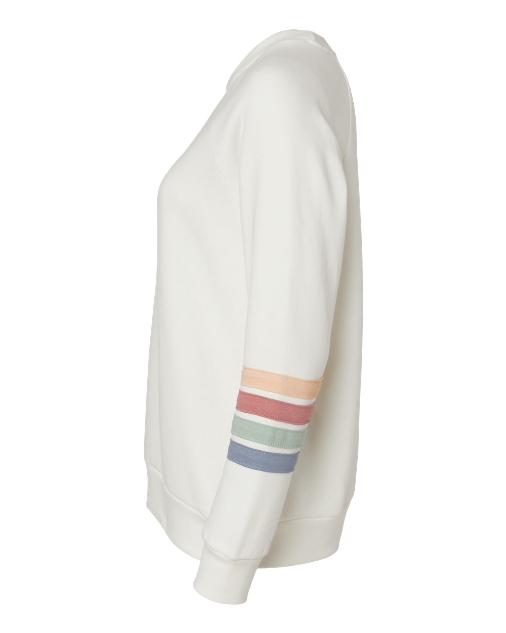 Left View of Ivory Women&#39;s Striped Sleeves Crewneck Sweatshirt - W23152
