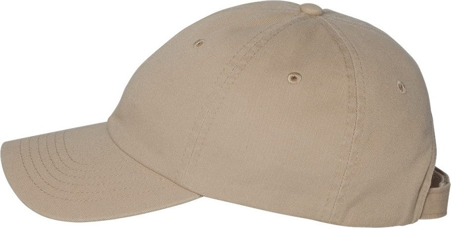 Left View of Khaki Bio-Washed Chino Twill Cap - VC350
