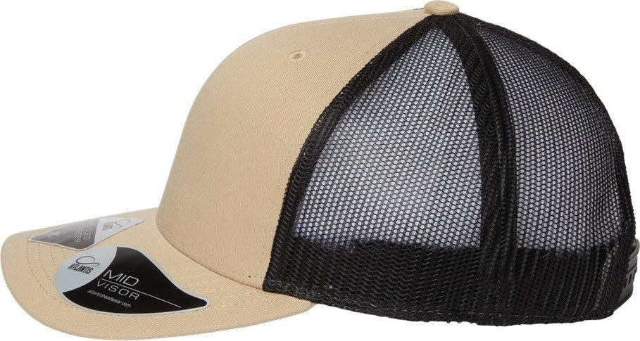 Left View of Khaki/ Black Sustainable Trucker Cap - BRYCE