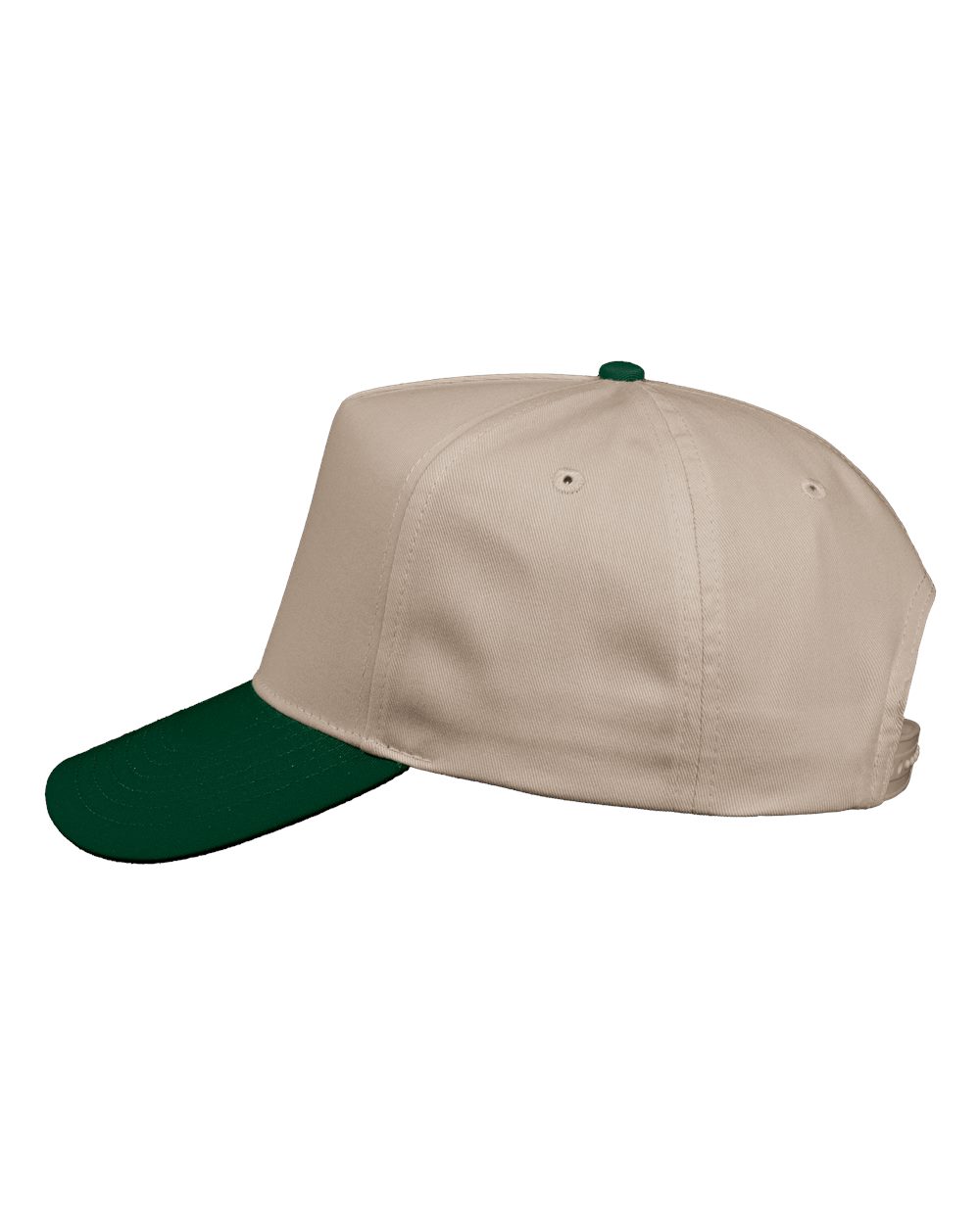 Left View of Khaki/ Forest Green Five-Panel Twill Cap - 8869